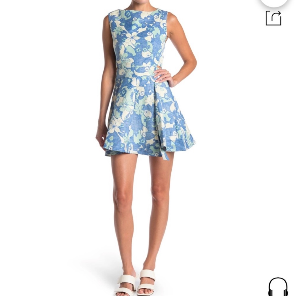 Derek Lam 10 Crosby • Saile Floral‎ Fit and Flare Cut Out Mini Dress Blue 0 NWT